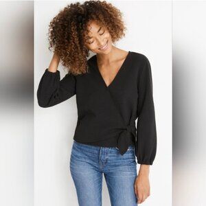 Madewell Texture and Thread Black Crepe Wrap Top Size S